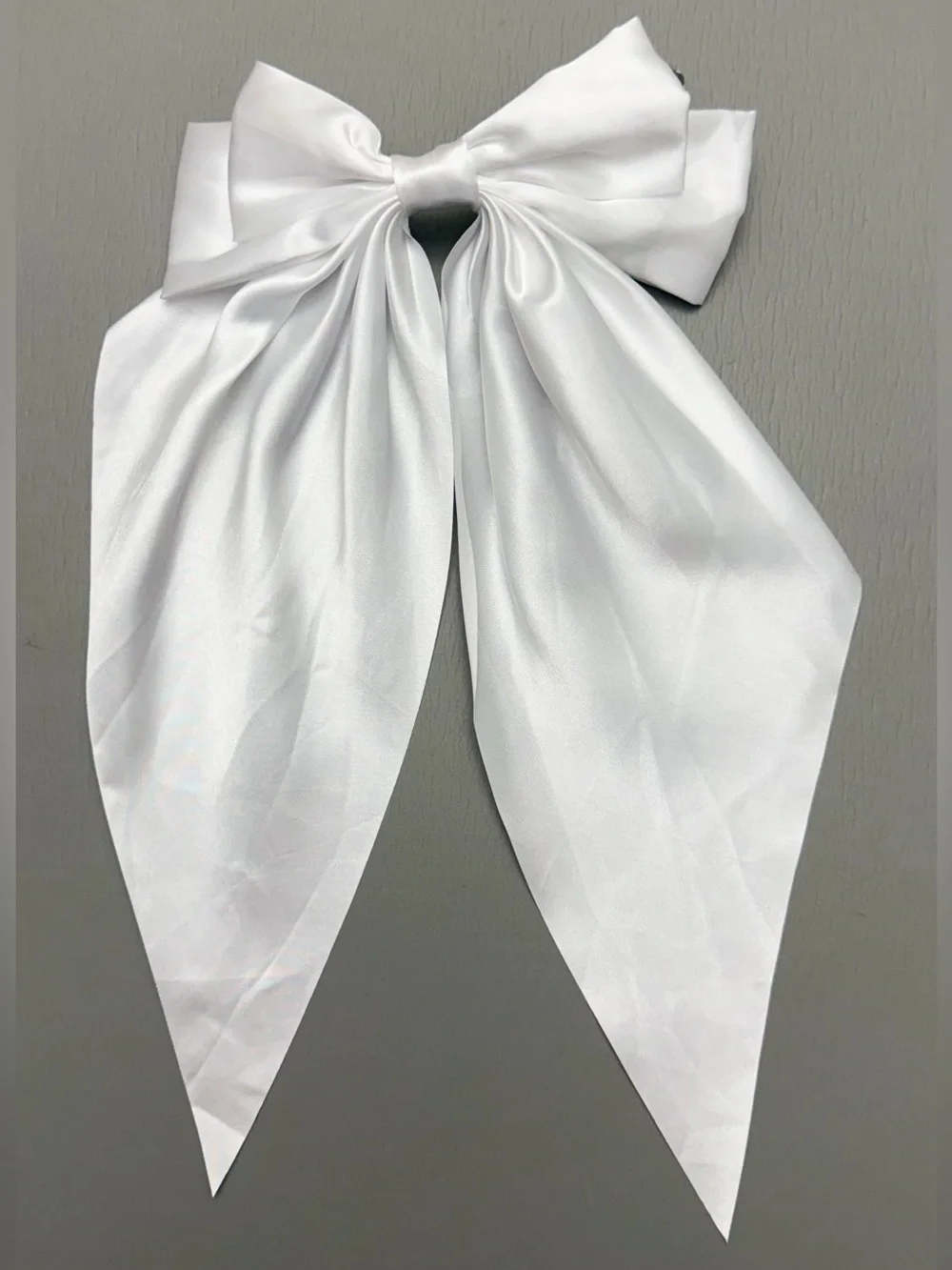 New Oversized White Satin Bow Hair Barrette Long Tail Hair Clip